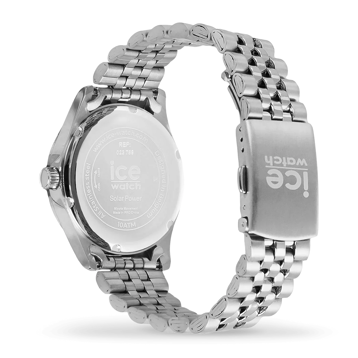 ICE steel Watch solar Silver Light Blue 023789 with silver case and bracelet, sky-blue dial.