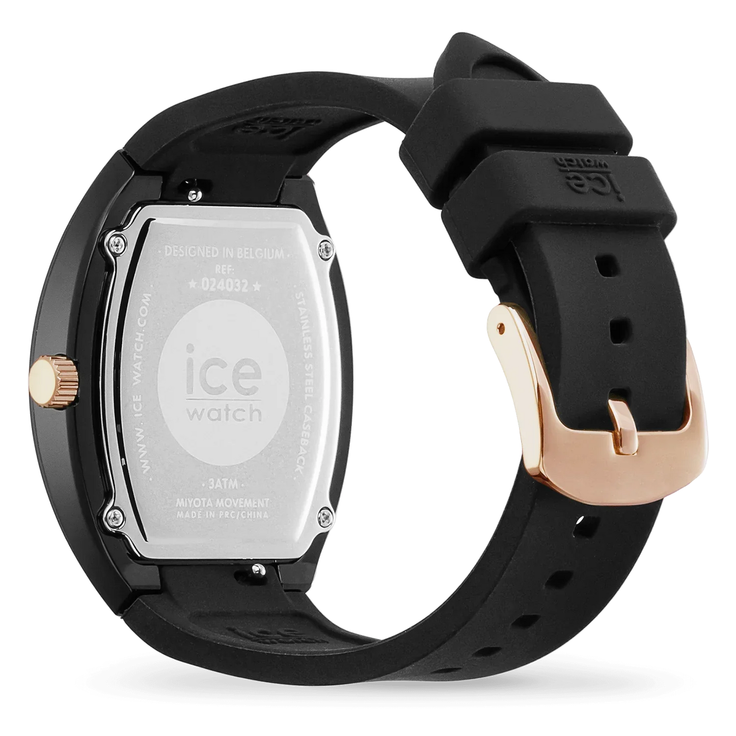ICE boliday Black Sunset Rose-Gold Watch 024032 with black bracelet and gradient dial, features rose-gold buckle.