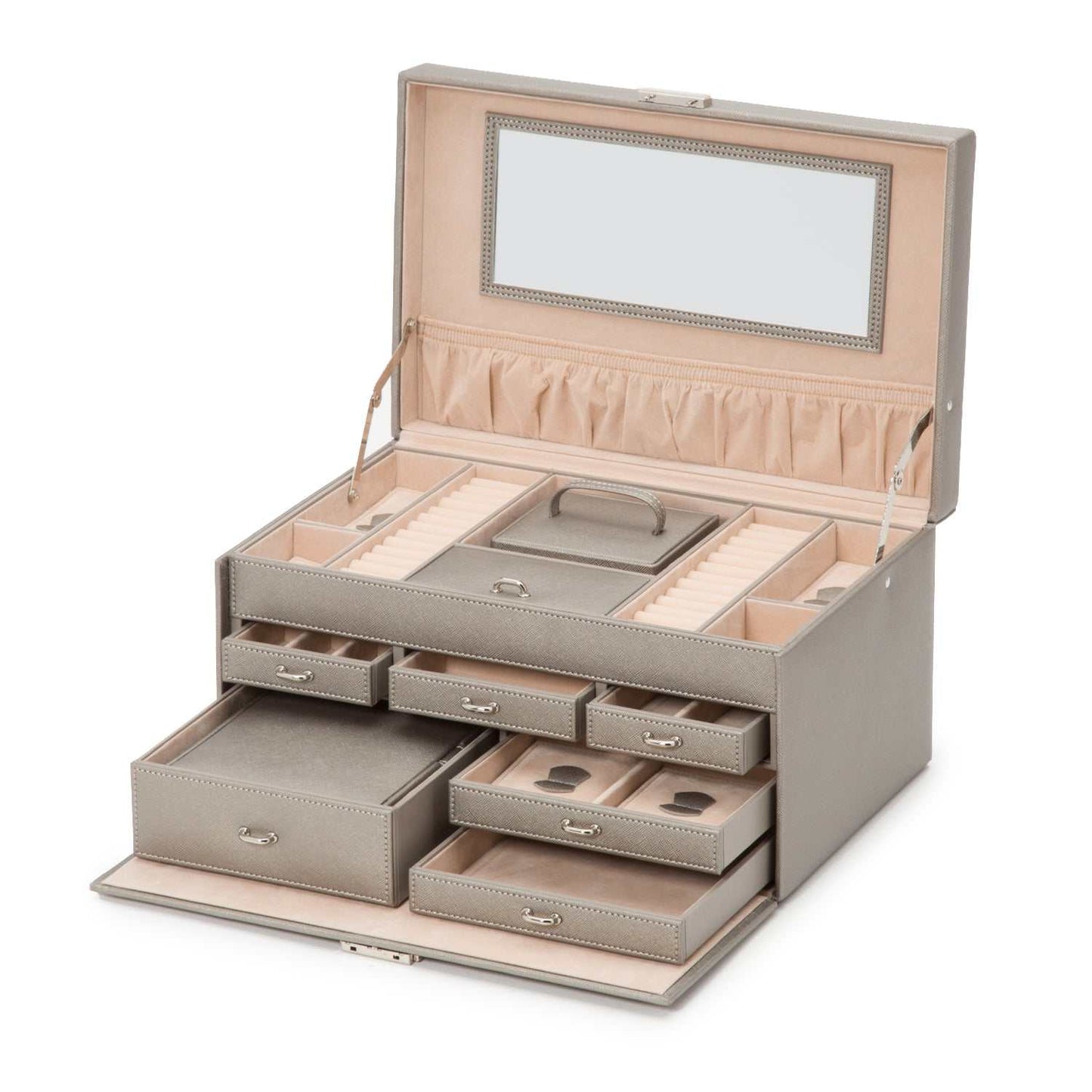 Strapista UKJewellery BoxWolf Heritage Large Jewellery Box Pewter Saffiano 280234Strapista UK