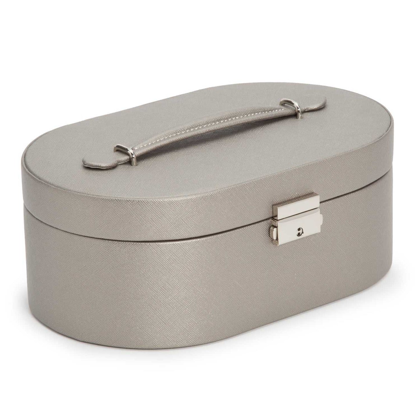 Strapista UKJewellery BoxWolf Heritage Oval Jewellery Box Pewter Saffiano 280534Strapista UK