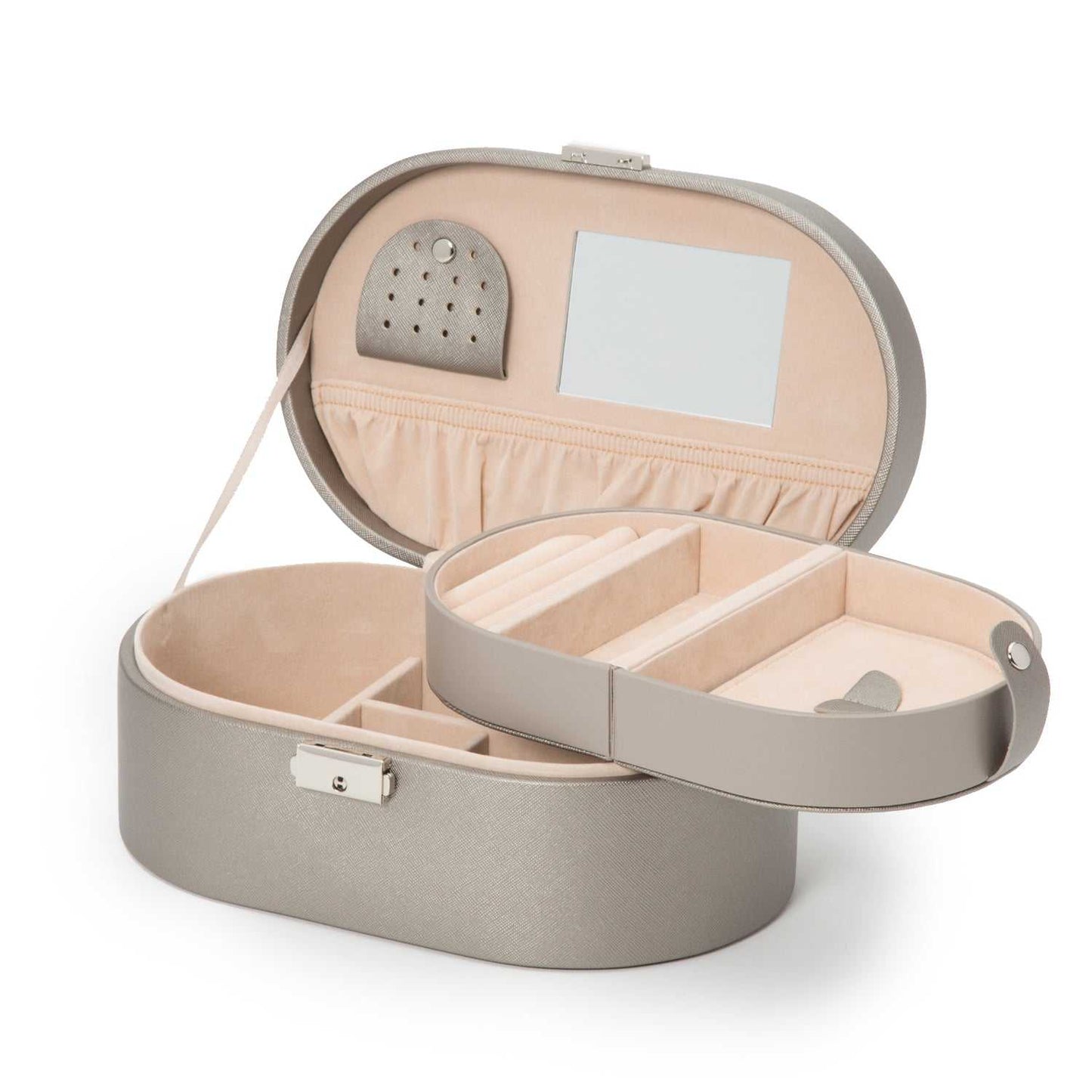 Strapista UKJewellery BoxWolf Heritage Oval Jewellery Box Pewter Saffiano 280534Strapista UK