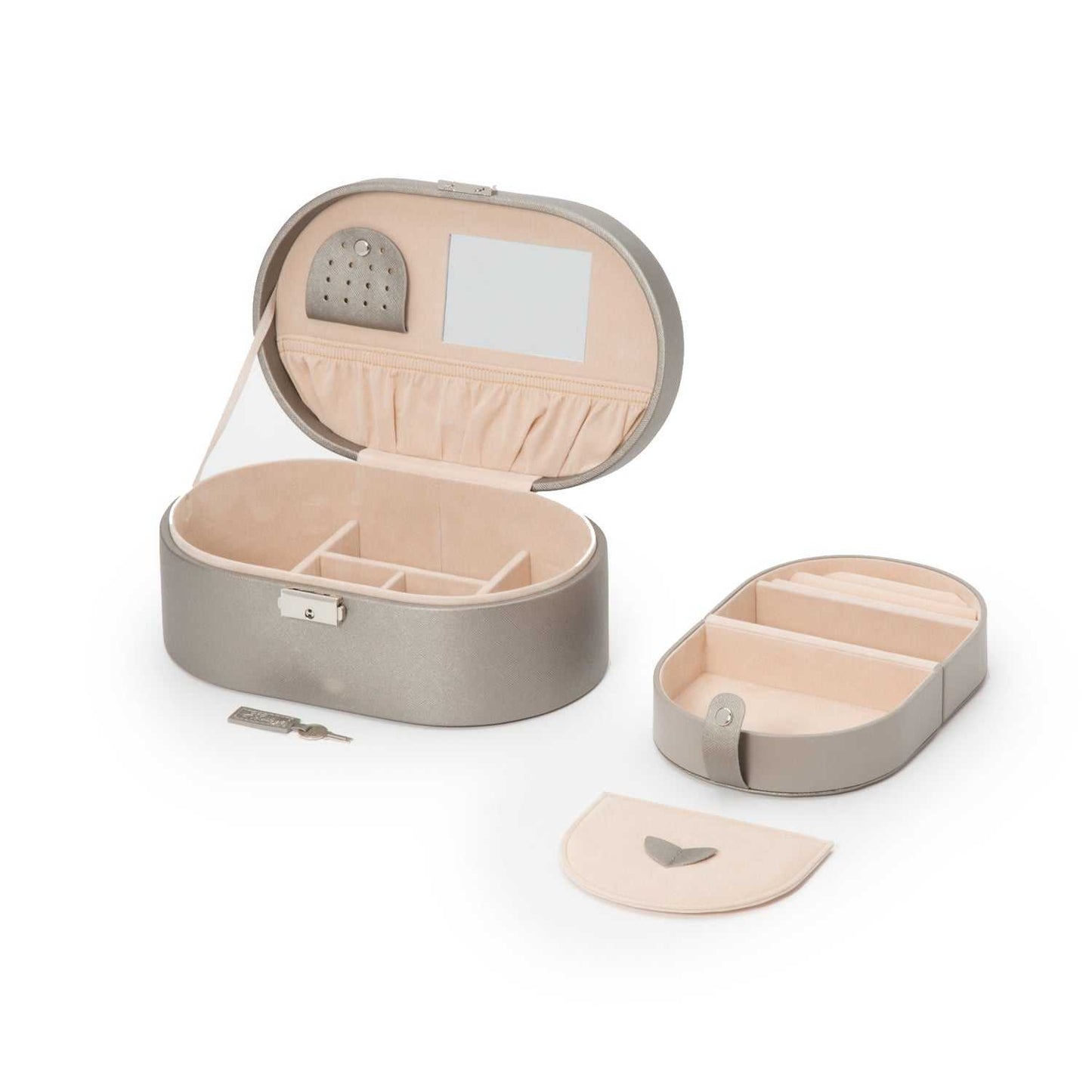 Strapista UKJewellery BoxWolf Heritage Oval Jewellery Box Pewter Saffiano 280534Strapista UK