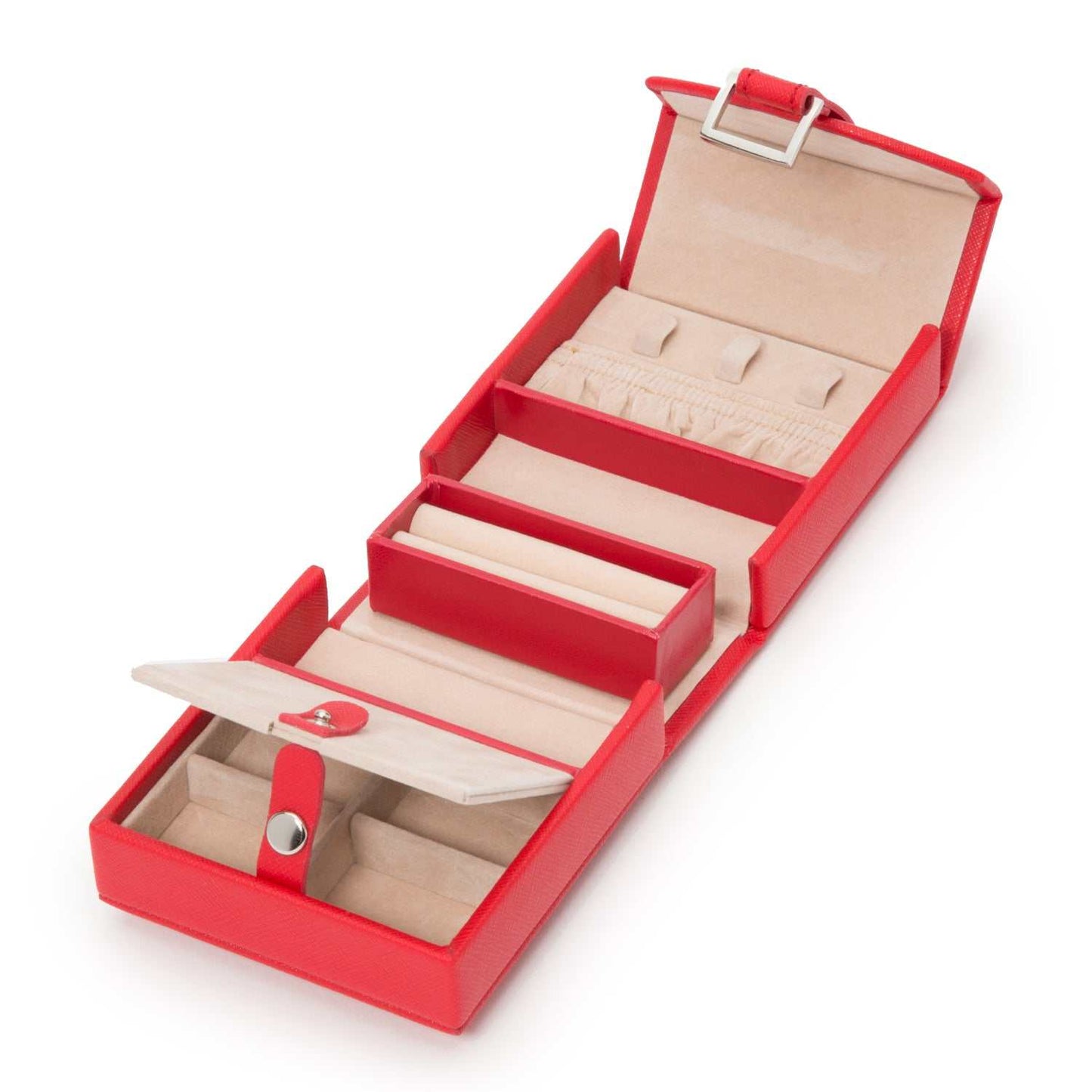 Jewellery BoxWolf Heritage Fold-Out Travel Red Saffiano Jewellery Box 281214Introducing the Wolf Heritage Fold-Out Travel Red Saffiano Jewellery Box (Model: 281214) – a harmonious blend of classic design and vibrant elegance. Elevate your je