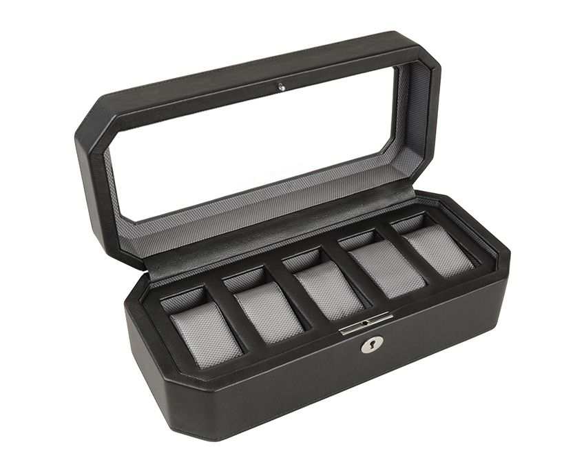 watch boxesWolf Heritage Windsor 5 Piece Watch Box Black/Grey 4583029Introducing the Wolf Heritage Windsor 5 Piece Watch Box in Black/Grey (Model 4583029) – a sleek and functional accessory meticulously crafted to showcase and organiz