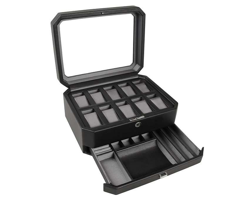 Strapista UKwatch boxesWolf Heritage Windsor 10 Piece Watch Box with Drawer Black/Grey 458602Strapista UK