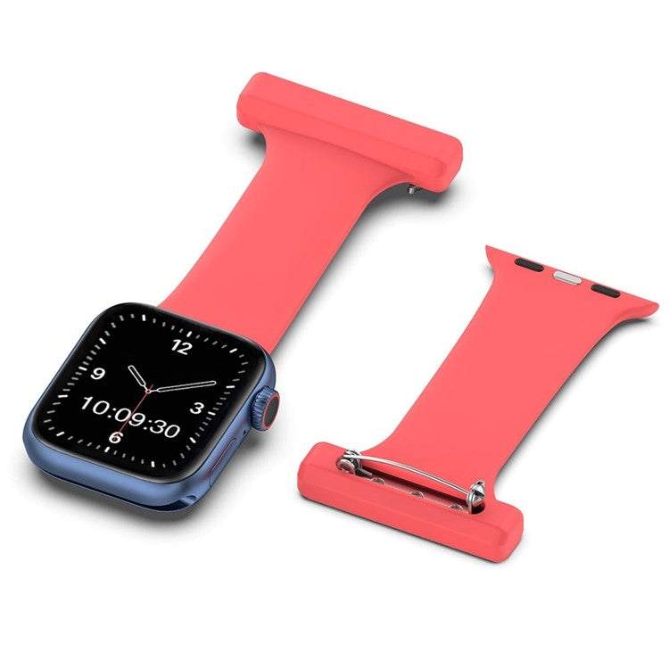 Smartwatch fob for nurses in coral, silicone strap for Apple Watch.