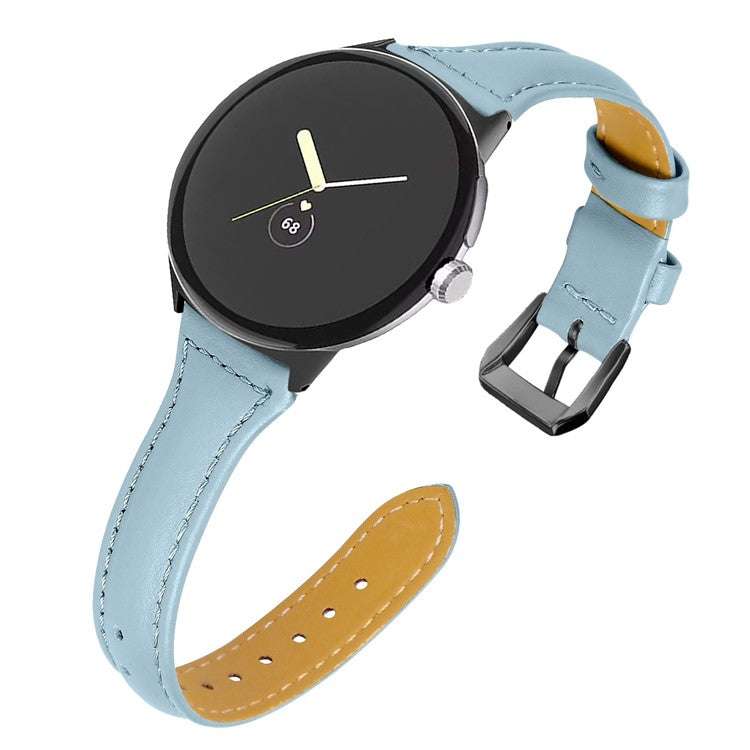 Slim leather watch strap for Google Pixel® Model 1 in light blue.