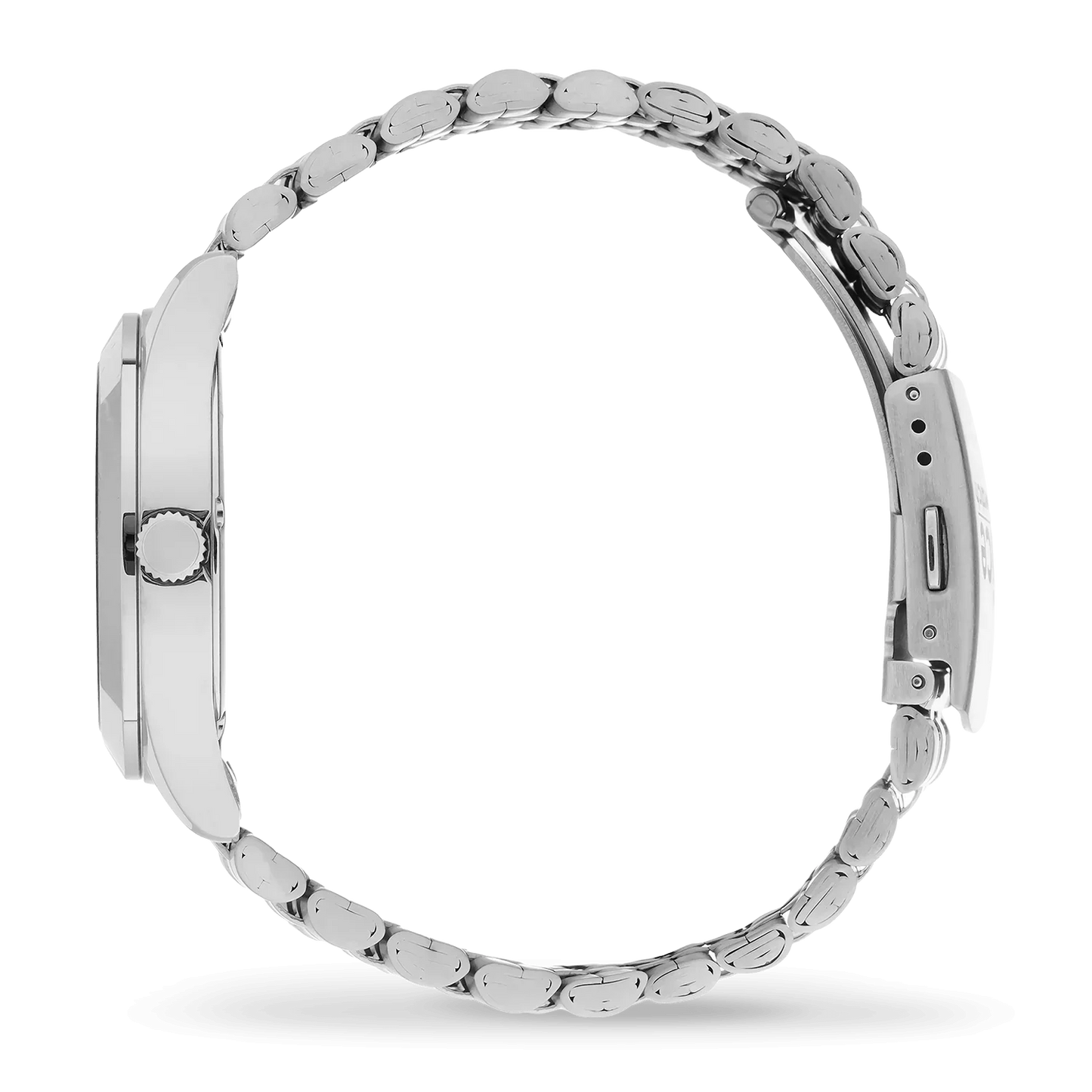 ICE steel watch solar Silver Light Blue 023789 with silver case and bracelet, side view.