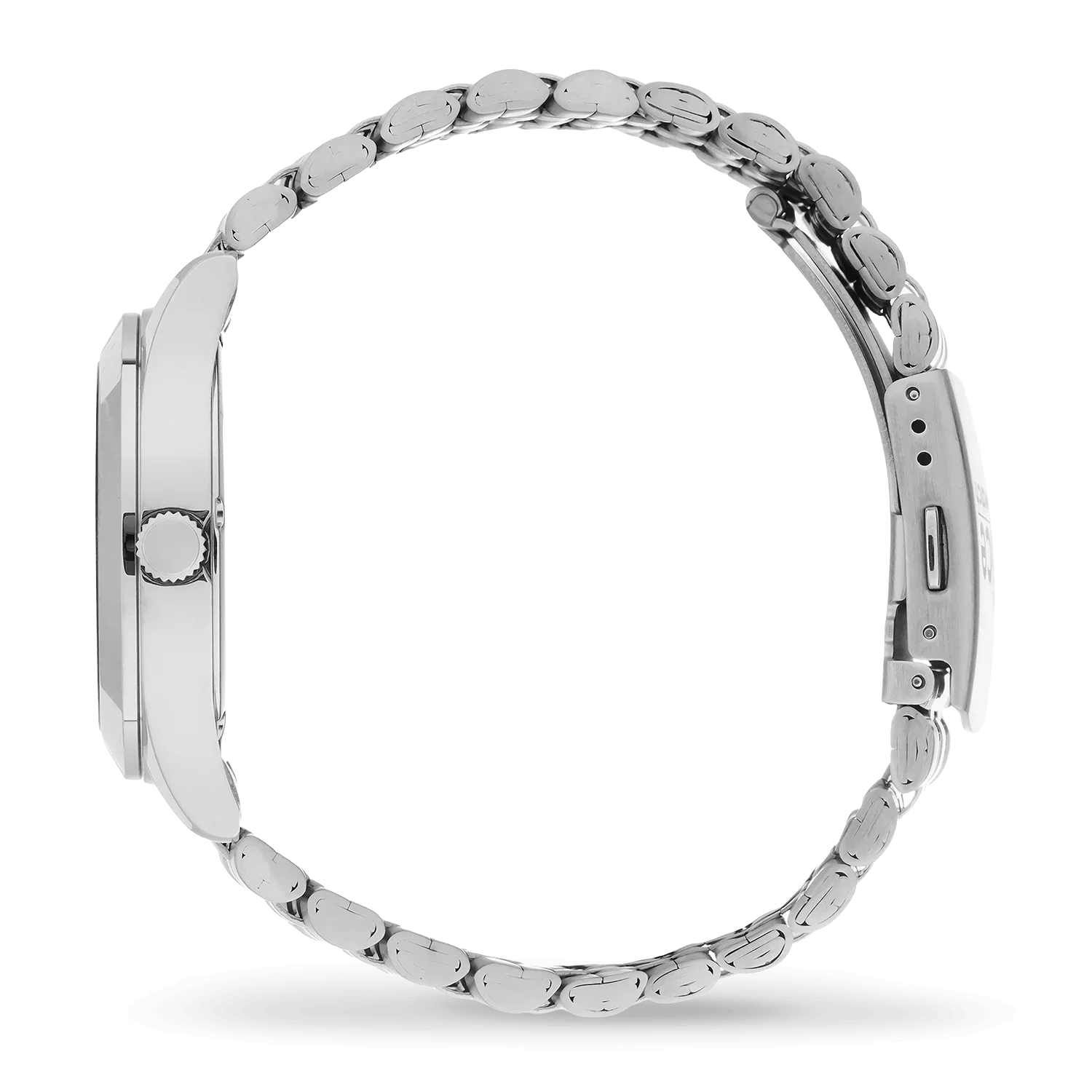 ICE steel watch solar Silver Light Blue 023789 with silver case and bracelet, side view.