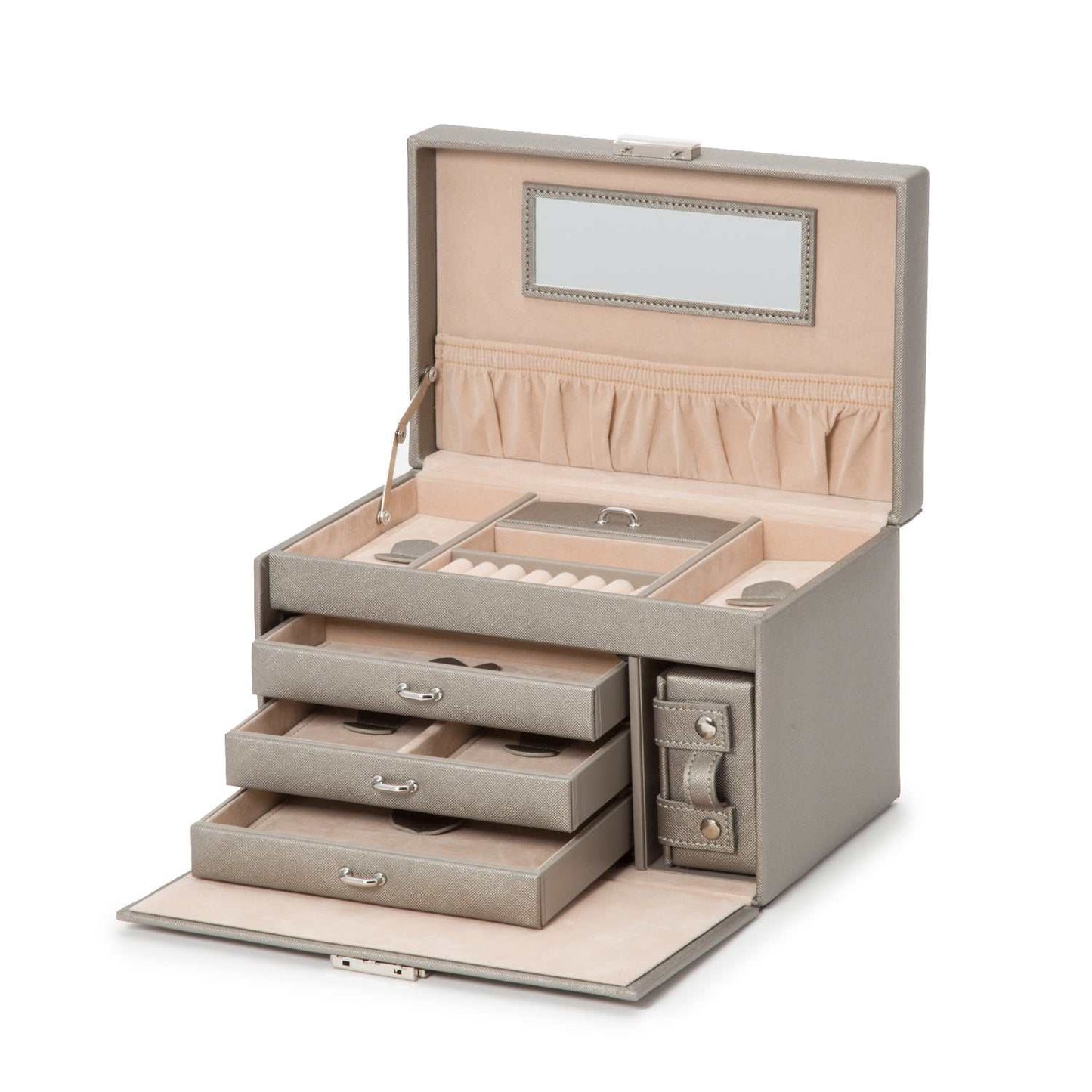 Strapista UKJewellery BoxWolf Heritage Small Jewellery Box Pewter Saffiano 280034Strapista UK