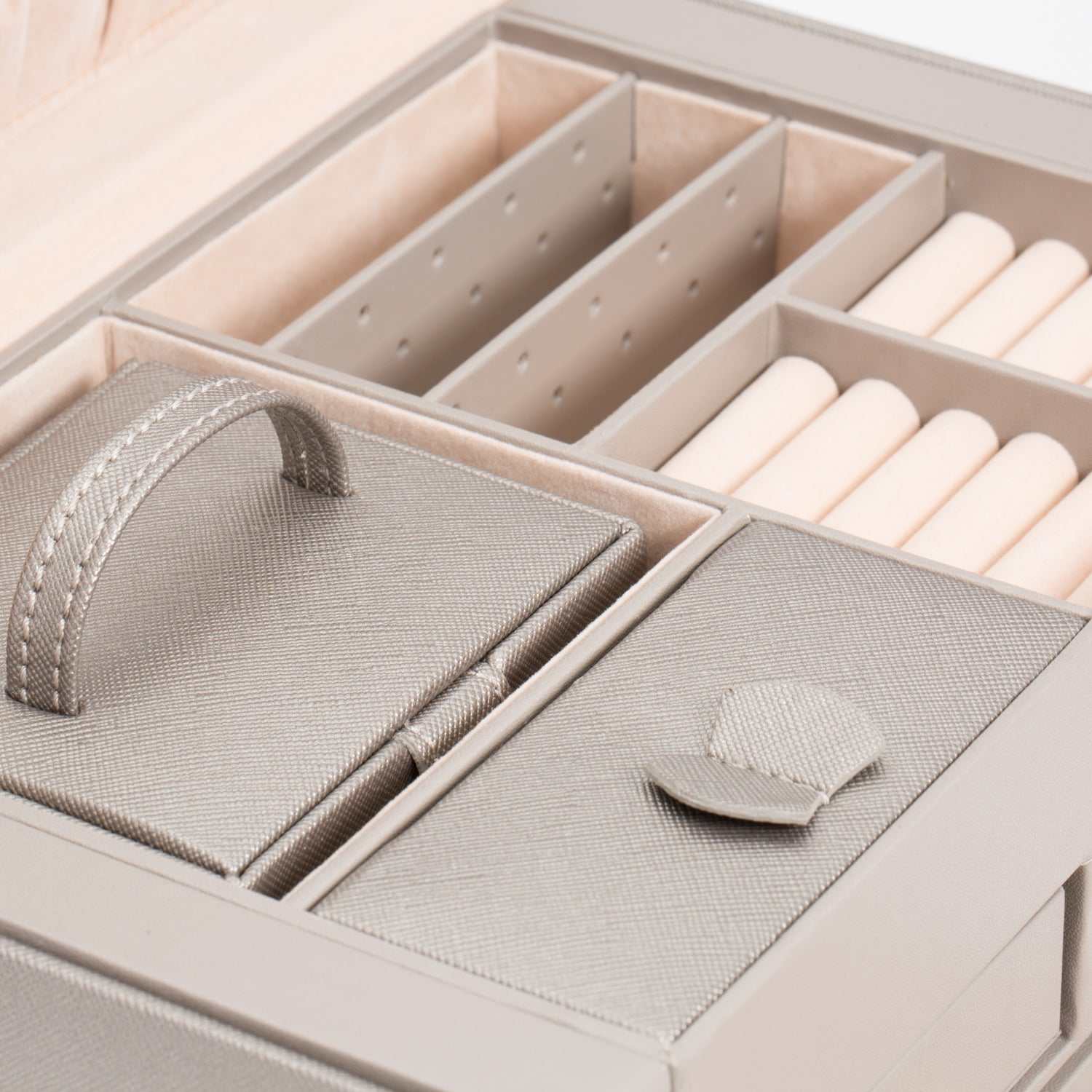 Strapista UKWolf Heritage Medium Jewellery Box Pewter Saffiano 280134Strapista UK