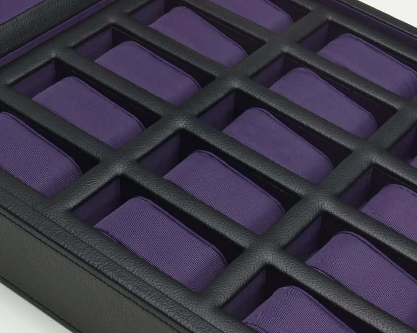 watch boxesWolf Heritage Windsor 15 Piece Watch Box Black/Purple 458503Introducing the Wolf Heritage Windsor 15 Piece Watch Box in Black/Purple (Model 458503) – a stylish and functional accessory meticulously crafted to showcase and org