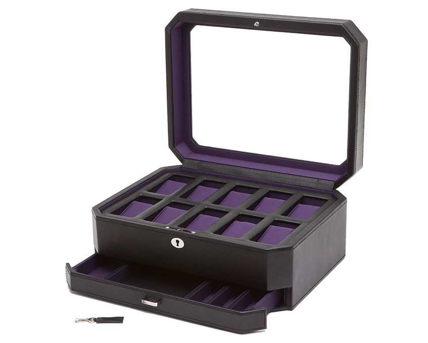 Strapista UKwatch boxesWolf Heritage Windsor 10 Piece Watch Box with Drawer Black/Purple 4586Strapista UK