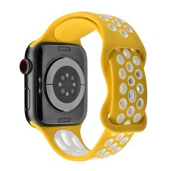 Silicone Sport Apple Watch Strap in Yellow, compatible with 38-40mm and 42-44mm sizes.
