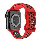 Red and black silicone sport Apple Watch strap, compatible with 38-40mm & 42-44mm sizes.