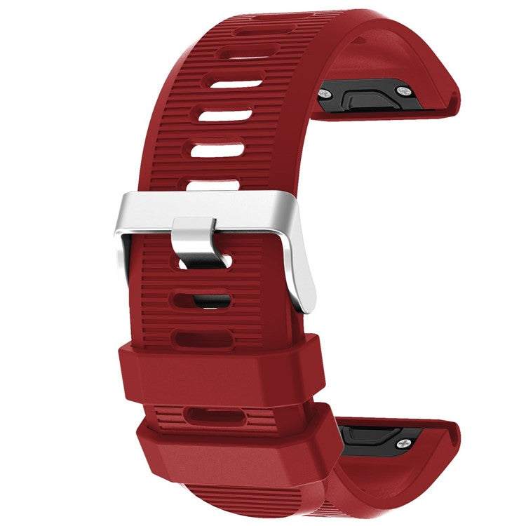 Red Silicone Strap with Silver Buckle for Fenix 6X, Soft and Durable.