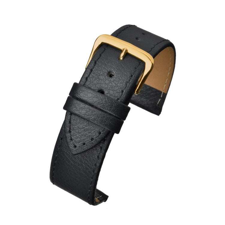 Buffalo grain stitched leather watch strap in classic design with white, blue, and red options.