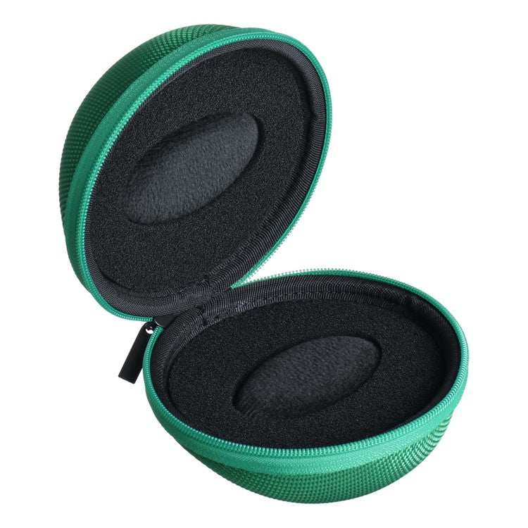 Green Round watch travel case with zip closure and foam inserts for secure protection.
